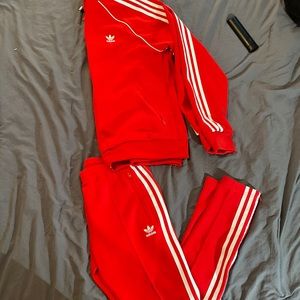 red adidas two piece outfit